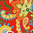 Vibrant floral and paisley pattern on red background in Japanese Chiyogami prints