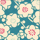 Floral pattern in Japanese Chiyogami features white blossoms with red and blue centers