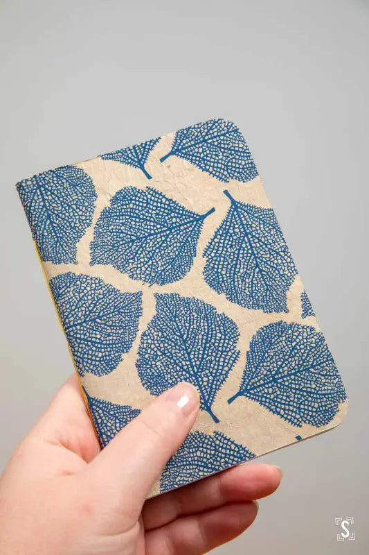 Pocket Notebook - Leaves Blue/Brown - Forest Navy/Yellow - A6 - Notebook