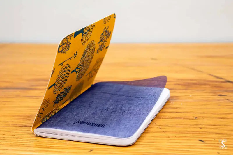 Pocket Notebook - Leaves Blue/Brown - Forest Navy/Yellow - A6 - Notebook
