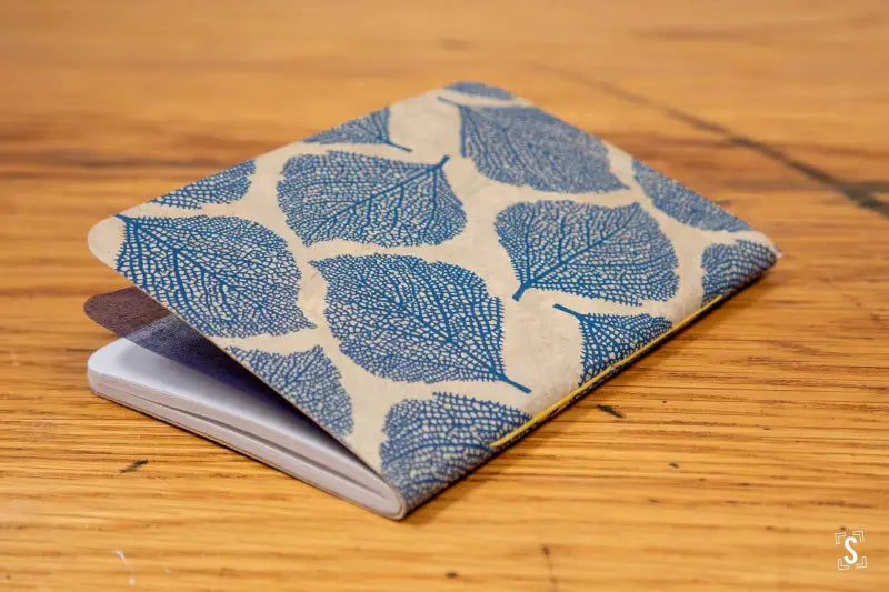 Pocket Notebook - Leaves Blue/Brown - Forest Navy/Yellow - A6 - Notebook