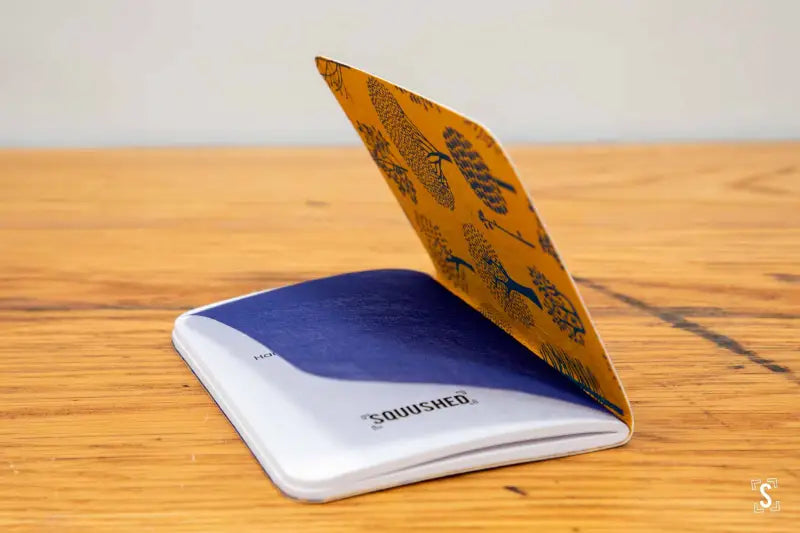 Pocket Notebook - Leaves Blue/Brown - Forest Navy/Yellow - A6 - Notebook