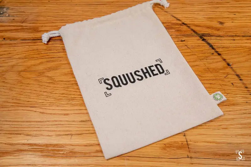 SQUUSHED Logo - Organic Cotton Drawstring Bag - 220gsm - Natural - 21cm x 30cm - Packaging