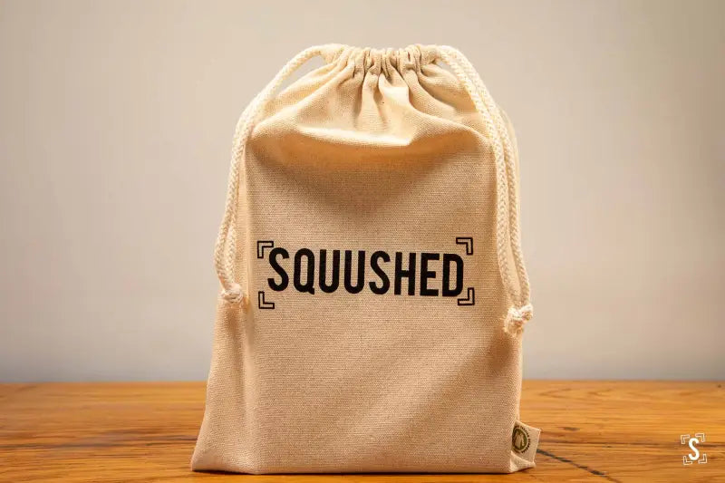 SQUUSHED Logo - Organic Cotton Drawstring Bag - 220gsm - Natural - 21cm x 30cm - Packaging