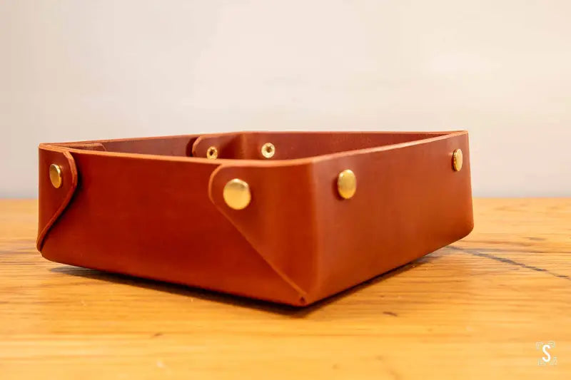 Tall Napkin Holder - 16cm x 16cm - 12.5mm Gold Fasteners - Cognac - Leathercraft