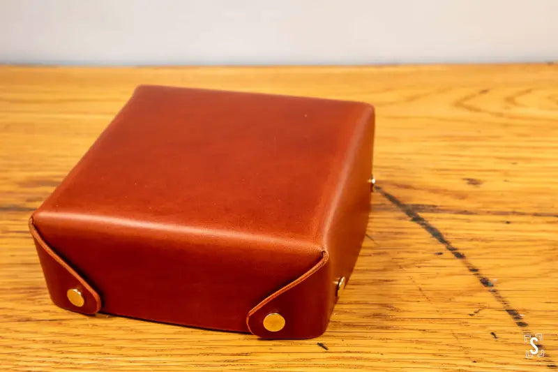 Tall Napkin Holder - 16cm x 16cm - 12.5mm Gold Fasteners - Cognac - Leathercraft