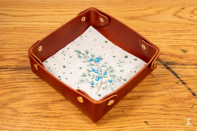 Tall Napkin Holder - 16cm x 16cm - 12.5mm Gold Fasteners - Cognac - Leathercraft