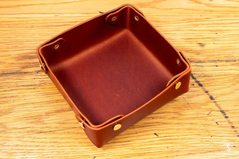 Tall Napkin Holder - 16cm x 16cm - 12.5mm Gold Fasteners - Cognac - Leathercraft