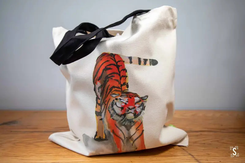 Tiger - Tote Bag - Organic Cotton - Black Handles - 38cm x 42cm - Bag