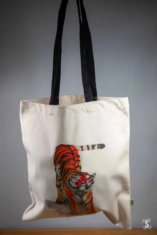 Tiger - Tote Bag - Organic Cotton - Black Handles - 38cm x 42cm - Bag