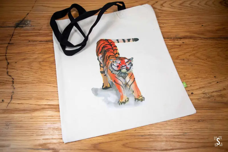 Tiger - Tote Bag - Organic Cotton - Black Handles - 38cm x 42cm - Bag