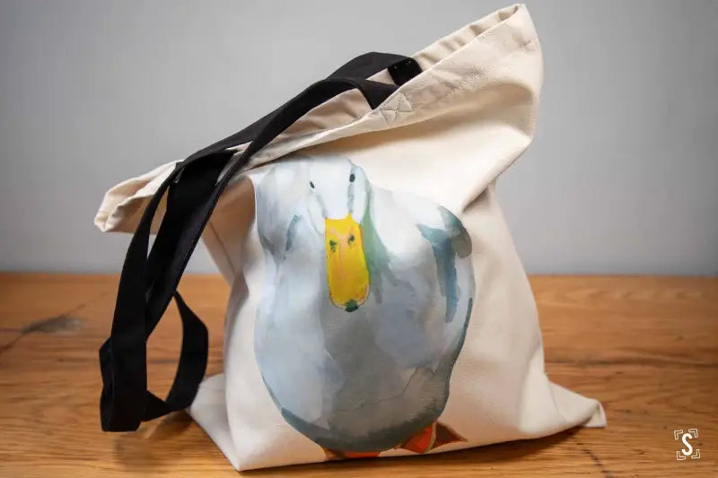 White Duck - Tote Bag - Organic Cotton - Black Handles - 38cm x 42cm - Bag