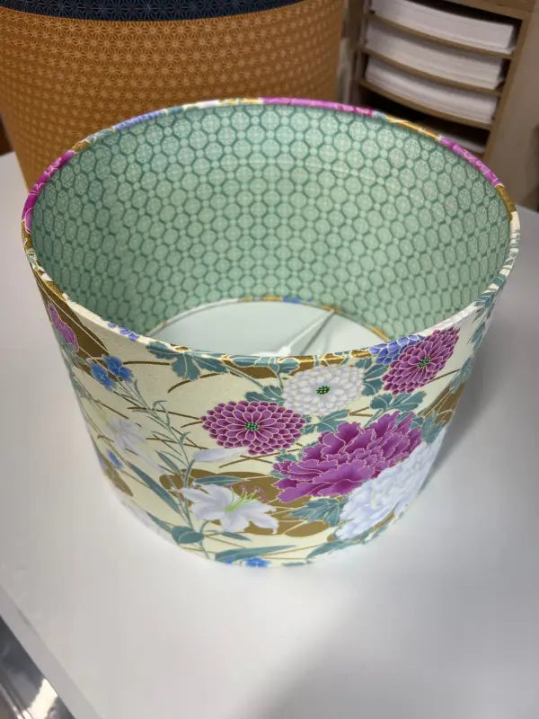 Double-Sided Drum Lampshade - 30cm - Naka Blossoms/Ruru For You - Yellow/Pink/Gold/Mint - SQUUSHED