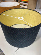 Double-Sided Drum Lampshade - 40cm - Geometric Star/Dainty Flowers - Navy/Yellow - SQUUSHED