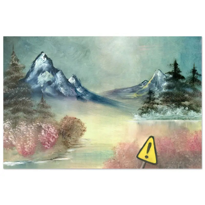 Aluminum Print featuring striking visuals of mountains and trees with a yellow triangle