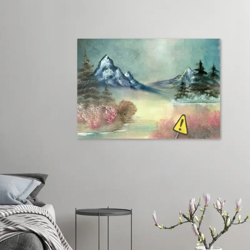 Aluminum Print Danger featuring striking visuals above a bed with hanging kit included