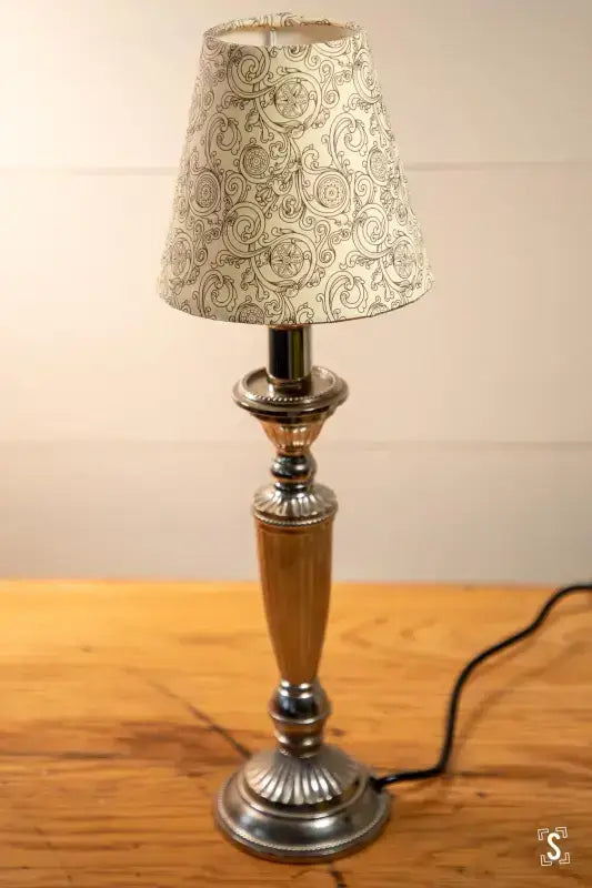 Table lamp with wooden metallic base and floral shade for Candle Lampshade Making Workshop