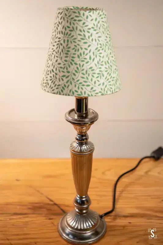 Table lamp with wooden and metallic base, ideal for Candle Lampshade Making workshop décor