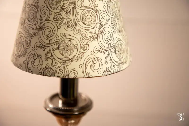 Lamp with a patterned fabric shade for Candle Lampshade Making Workshop on April 13 2025