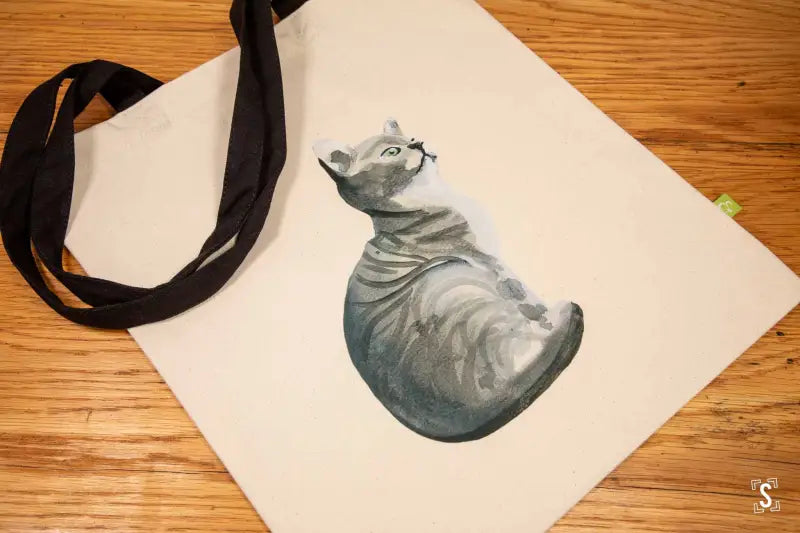 Cat Tote - Organic Cotton - Black Handles - 38cm x 42cm - Bag