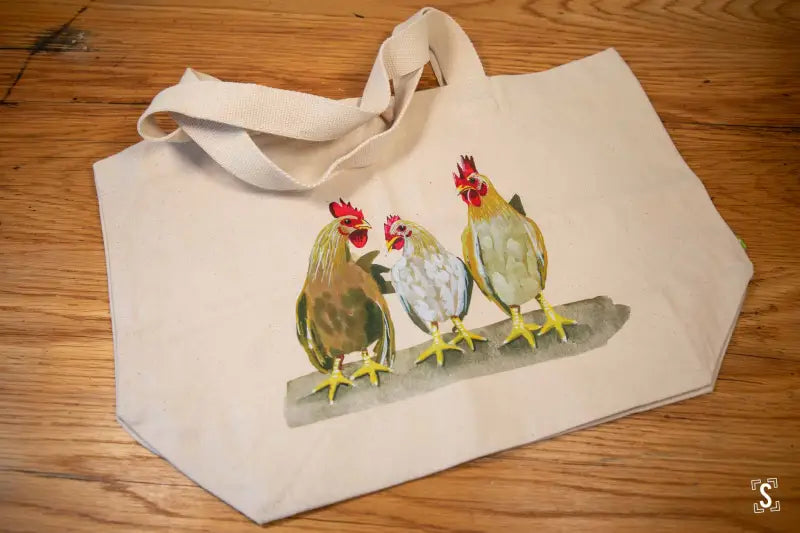 Chickens - Toggle Tote Bag - Organic Cotton - 34cm x 34cm x 17cm - Bag