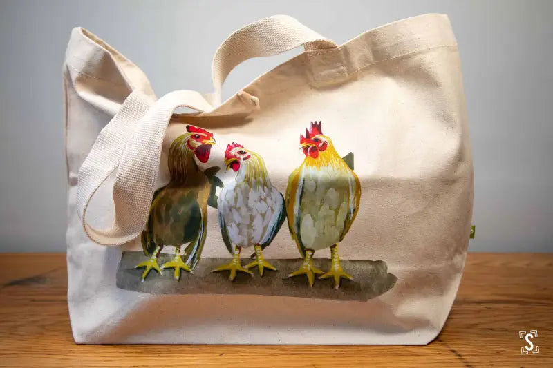 Chickens - Toggle Tote Bag - Organic Cotton - 34cm x 34cm x 17cm - Bag