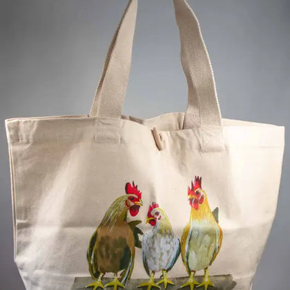 Chickens - Toggle Tote Bag - Organic Cotton - 34cm x 34cm x 17cm