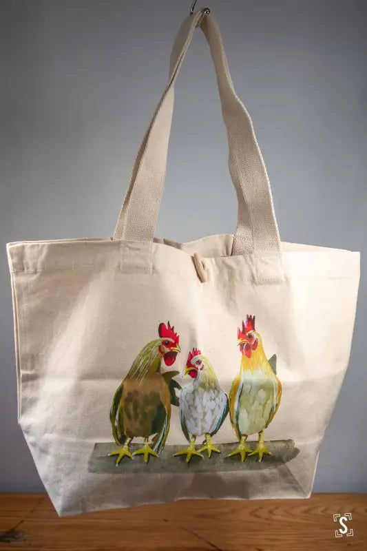 Chickens - Toggle Tote Bag - Organic Cotton - 34cm x 34cm x 17cm - Bag