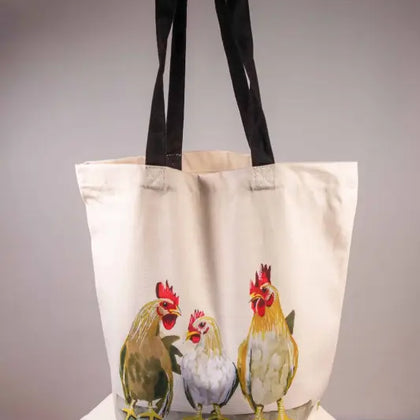 Chickens - Tote Bag - Organic Cotton - Black Handles - 38cm x 42cm
