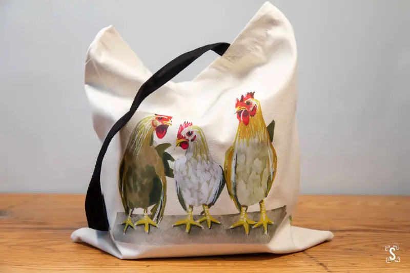 Chickens - Tote Bag - Organic Cotton - Black Handles - 38cm x 42cm - Bag