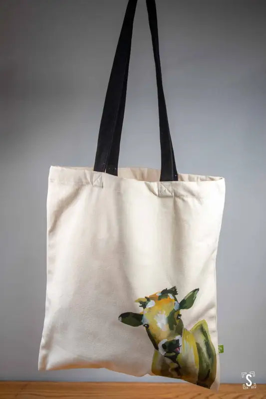 Cow - Tote Bag - Organic Cotton - Black Handles - 38cm x 42cm - Bag