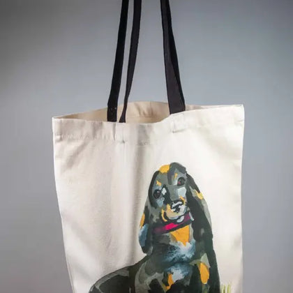 Dachshund - Tote Bag - Organic Cotton - Black Handles - 38cm x 42cm