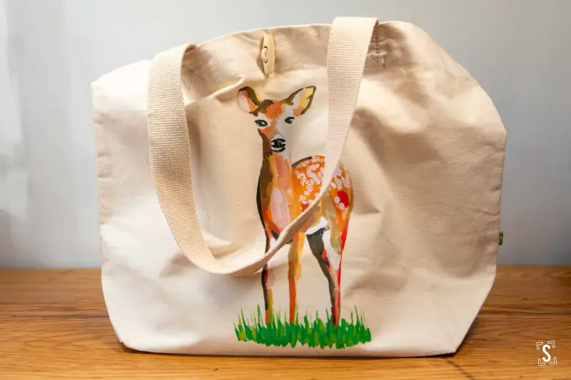 Deer - Toggle Tote Bag - Organic Cotton - 34cm x 34cm x 17cm - Bag