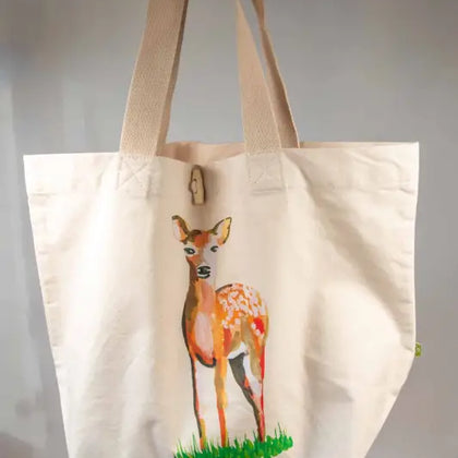 Deer - Toggle Tote Bag - Organic Cotton - 34cm x 34cm x 17cm