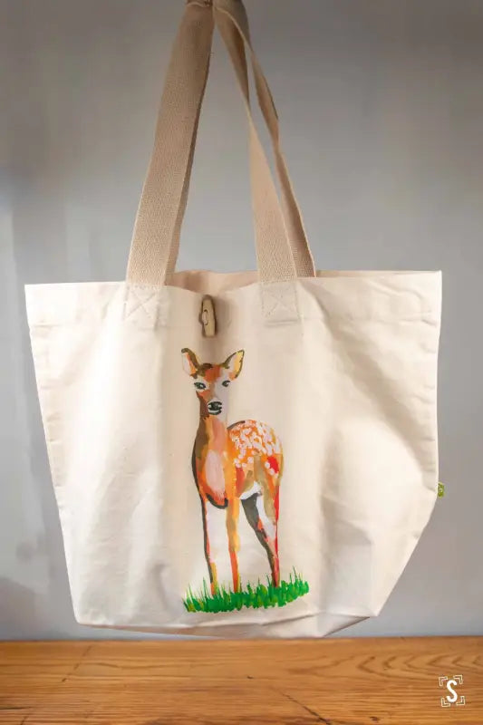 Deer - Toggle Tote Bag - Organic Cotton - 34cm x 34cm x 17cm - Bag