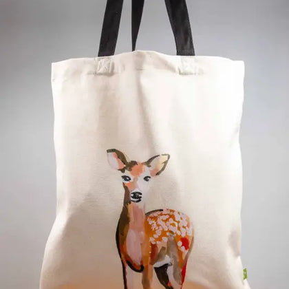 Deer - Tote Bag - Organic Cotton - Black Handles - 38cm x 42cm