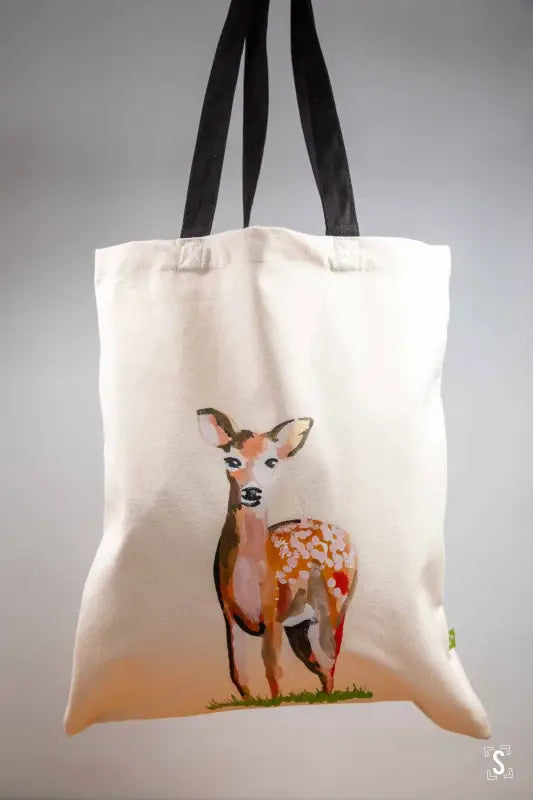 Deer Tote - Organic Cotton - Black Handles - 38cm x 42cm - Bag