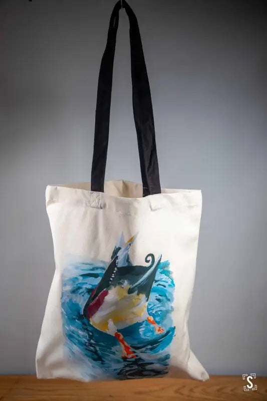 Diving Duck - Tote Bag - Organic Cotton - Black Handles - 38cm x 42cm - Bag