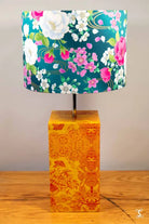 Double-Sided Drum Lampshade - 30cm - Blossoms - Chrysanthemum Arabesque - Pink/White/Teal - Lampshade