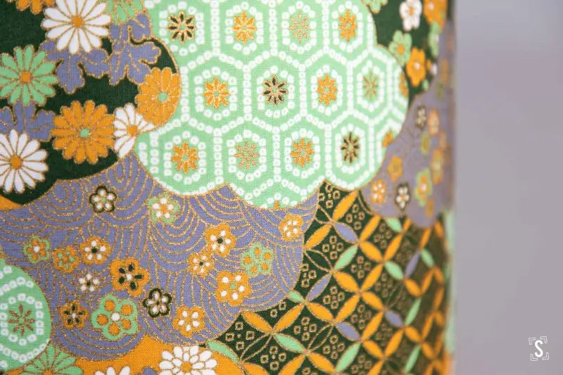 Double-Sided Drum Lampshade - 30cm - Flowers and Hexagons - Foxie Fox - Green - Lampshade