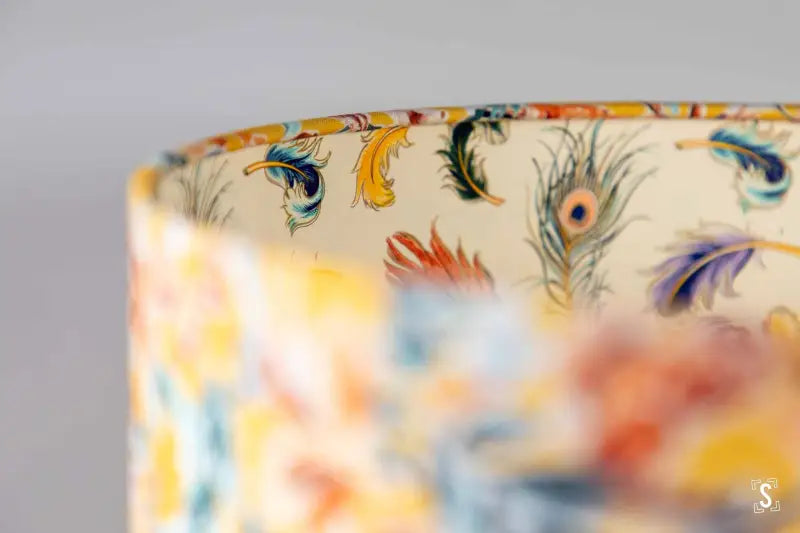 Double-Sided Drum Lampshade - 30cm - Into The Wild - Feathers - Yellow - Lampshade