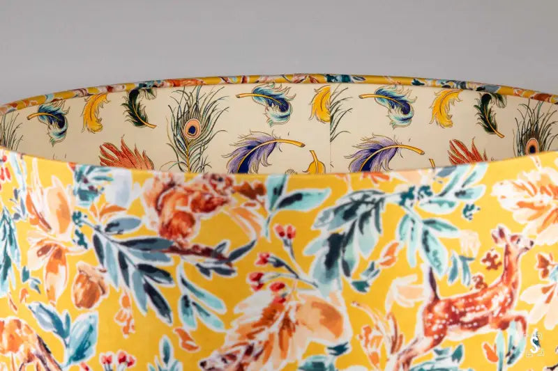 Double-Sided Drum Lampshade - 30cm - Into The Wild - Feathers - Yellow - Lampshade