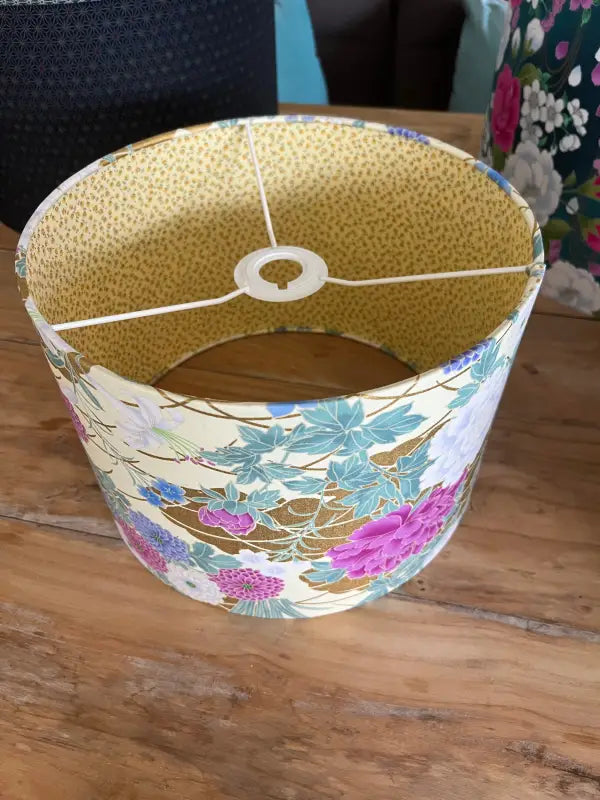 Double-Sided Drum Lampshade - 30cm - Naka Blossoms/Dainty Flowers - Yellow/Pink/Gold - SQUUSHED