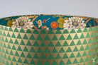 Double-Sided Drum Lampshade - 30cm - Triangles - Flowers - Green/Gold - Lampshade