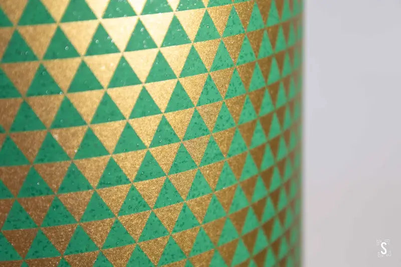 Double-Sided Drum Lampshade - 30cm - Triangles - Flowers - Green/Gold - Lampshade