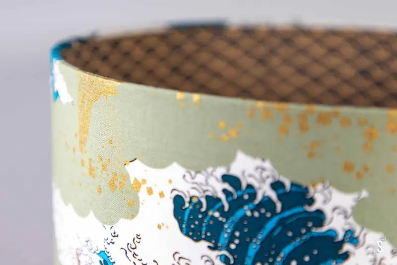 Double-Sided Drum Lampshade - 30cm - Waves - Arcs - Blue/Green/Gold - Lampshade