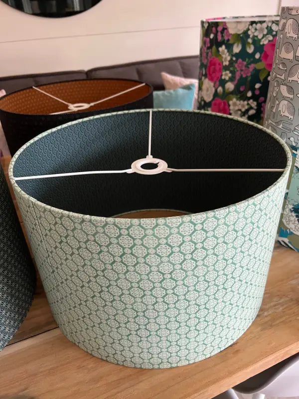 Double-Sided Drum Lampshade - 40cm - Ruru Rose For You - Waves - Mint/Green - SQUUSHED