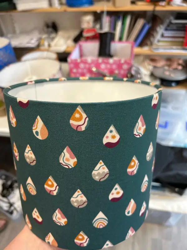 Drum Lampshade - 20cm - No Rain No flowers - Dark Teal - SQUUSHED