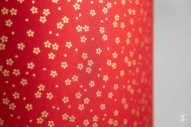 Drum Lampshade - 40cm - Small Flowers - Red/Gold - Lampshade
