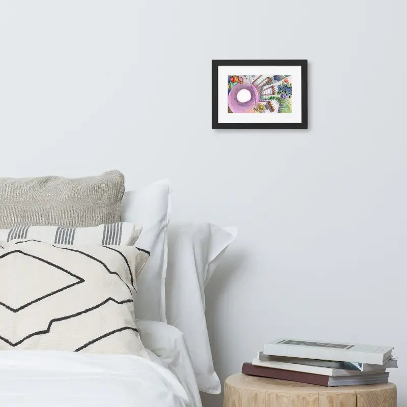 Framed Poster | Dreamscape featuring bed with white comforter and framed picture